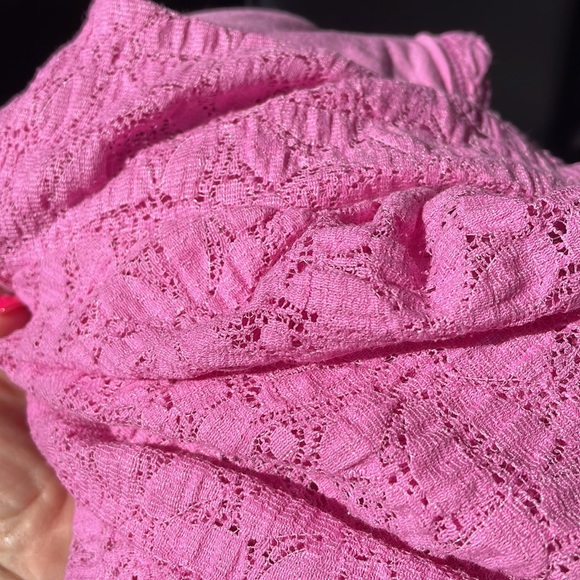 FREE PEOPLE PINK LACE bubble sleeve crop top circular open back elasticized Med - Picture 7 of 15